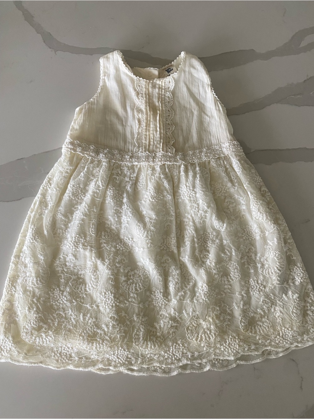 Vtg 90’s baby Oshkosh B'gosh Ivory crochet Lace Floral Embroidered cotton Dress